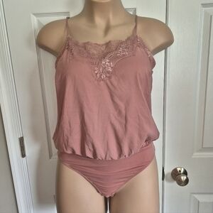 Express Pink Lace Trim Bodysuit